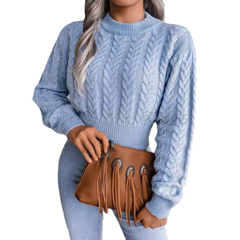 Women’s Blue Sweater Long Sleeve Top Casual Stretch One Size